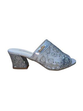 FashionShoes Women’s Silver Glitter Mesh Chic Slip-On Open-Toe Block Heel Sz 37